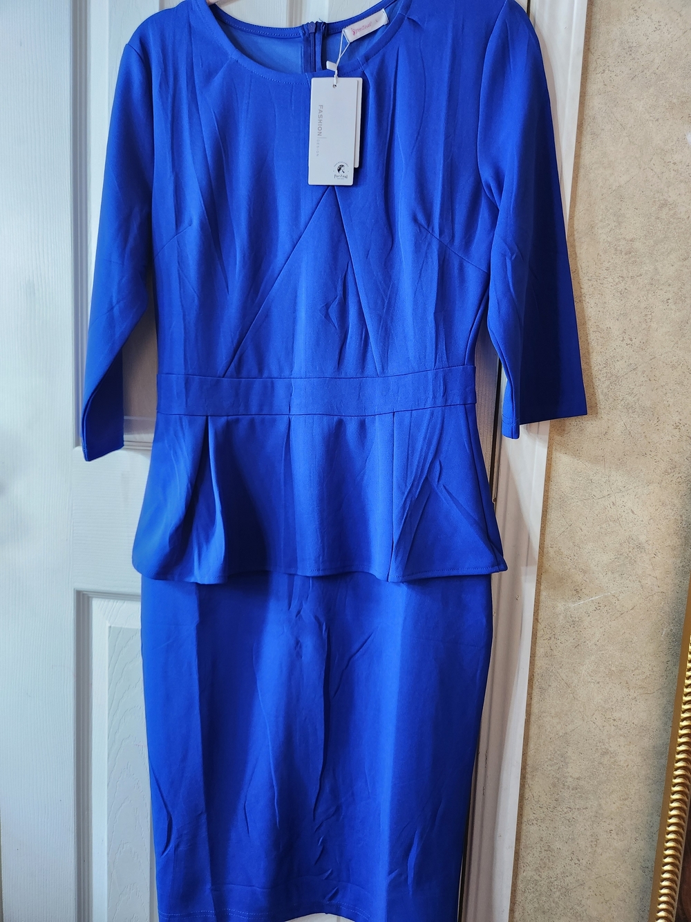 Women's Royal Blue Peplum Pencil Skirt Dress
